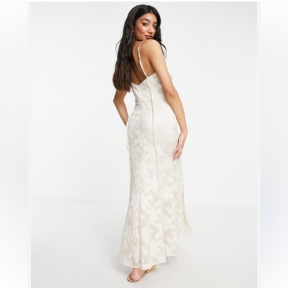 ASOS Just Me Satin Jacquard Maxi Dress in Cream Large - Picture 3 of 16